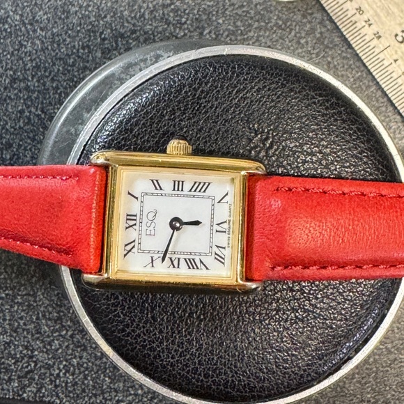 Movado ESQ Ladies Classic Tank Watch with Red Leather Strap - Picture 11 of 14